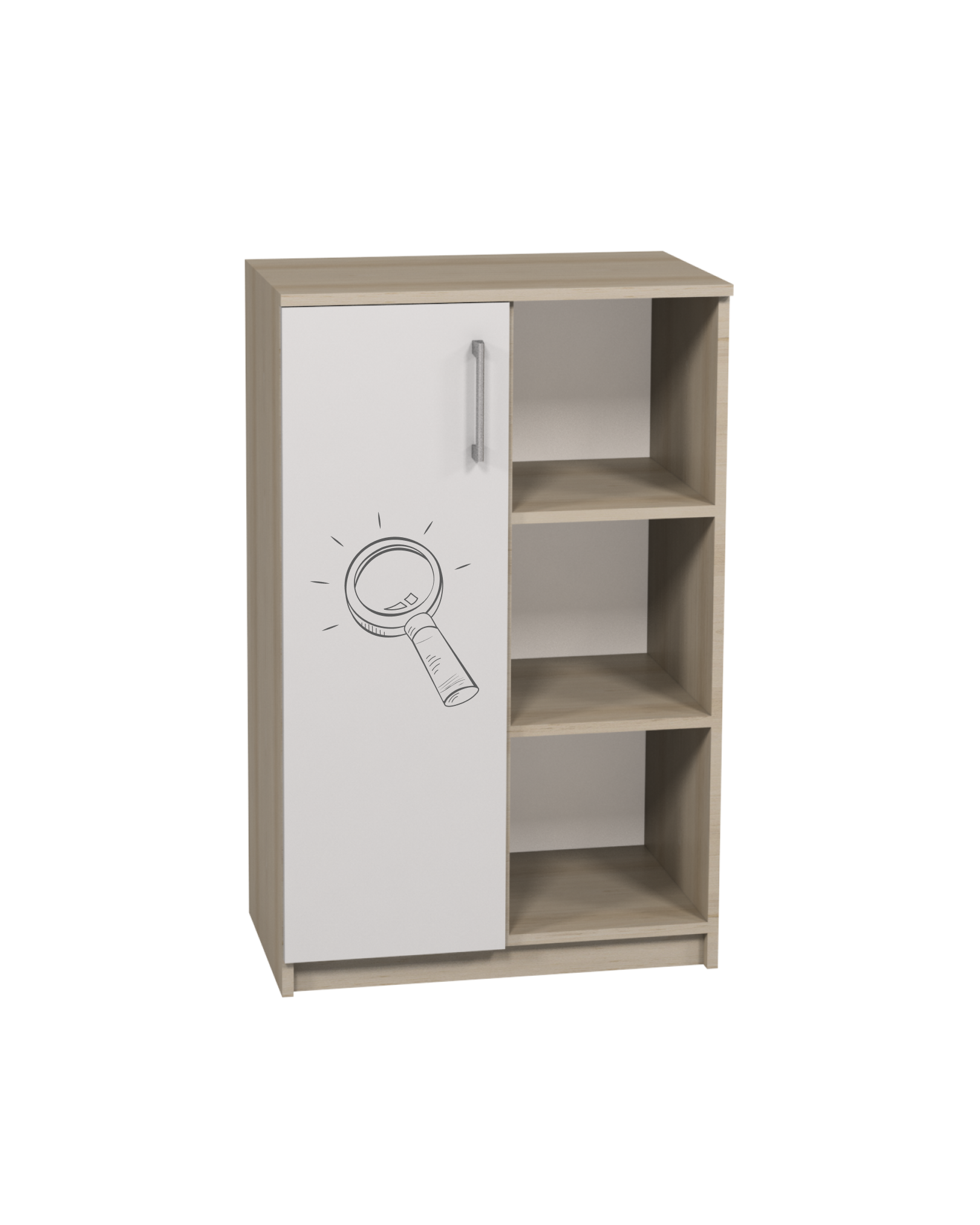 Напівзакрита шафа з фотодруком для кабінетів географії, з 1 дверкою (лівостороння) та полицями, АЛМАНТ, 702х405х1105 мм.